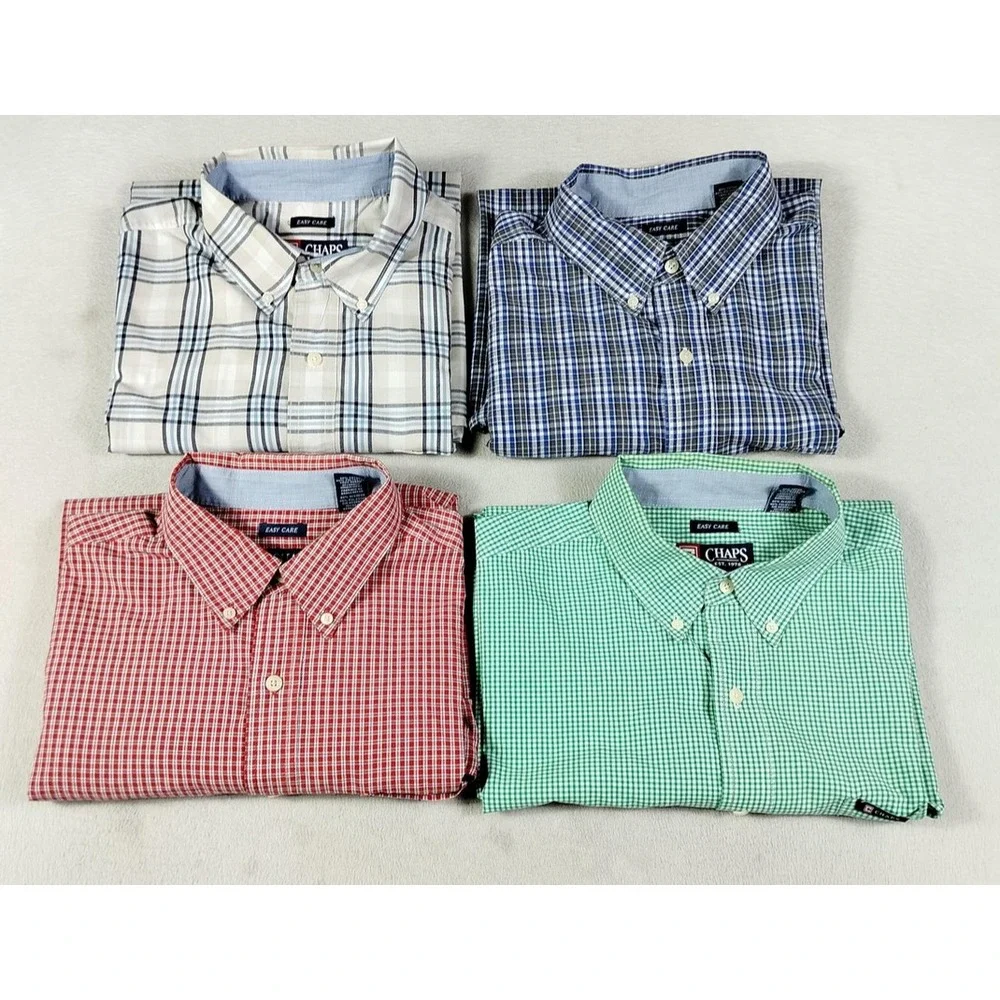 Chaps Shirt Mens XL Lot Of 4 Plaid Short Sleeve Button Up Easy Care Casual